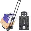 Folding Hand Truck Trolley Dolly, Folding Cart Small Trolley Dolly with Wheels, Lightweight Utility Dolly Expandable Baseplate Small Backpack Portable Luggage Cart for Airport Travel (2 Wheel Iron)