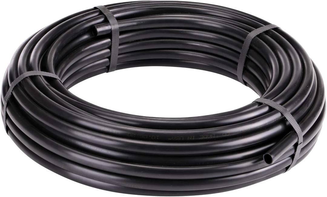 Raindrip 052010P 1/2 in. Drip Irrigation Supply Tubing, 100 ft., for Emitters, Irrigation Parts, and Drip Systems,Black Polythyrene