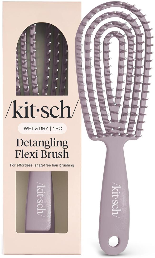 Kitsch Hair Brush Detangler  Flexi Flow Hair Brush for Women, Men & Kids | Detangling Brushes for Curly Hair with Bendable Frame, Bounce Curl Defining Brush for Wet or Dry Strands - Soft Violet