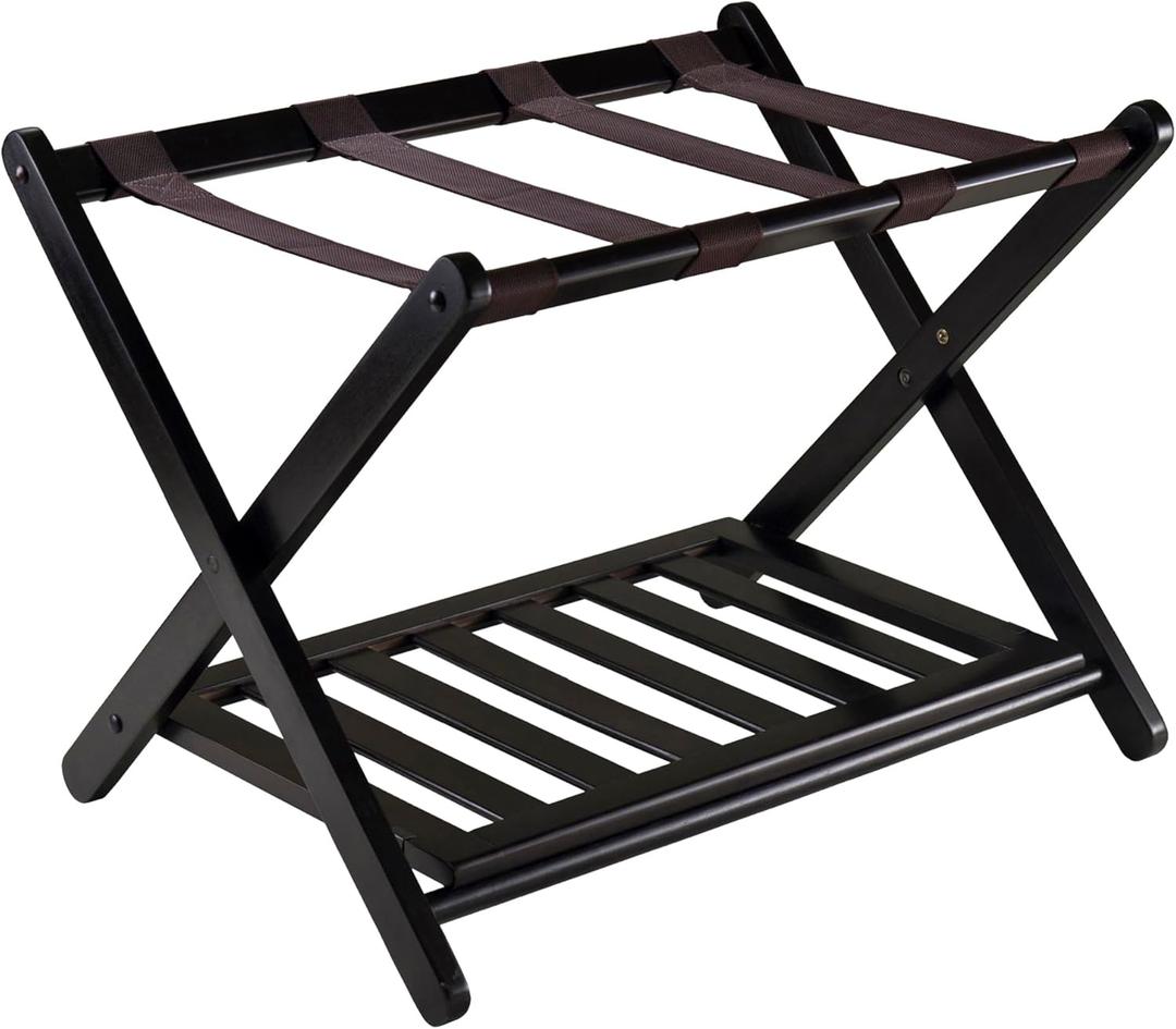 Winsome Reese Luggage Rack with Storage Shelf, for Guest Room, Bedroom, Foldable, No Assembly, Espresso