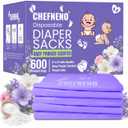 Baby Disposable Diaper Sacks (600 ct.) Fresh Baby Powder Scented, Easy-Tie Diaper Sacks Disposal Bulk Diaper Sacks Dog Poop Bags Cat Litter Waste Bags Sanitary Pads Disposal Bags (600 Bags, Purple)
