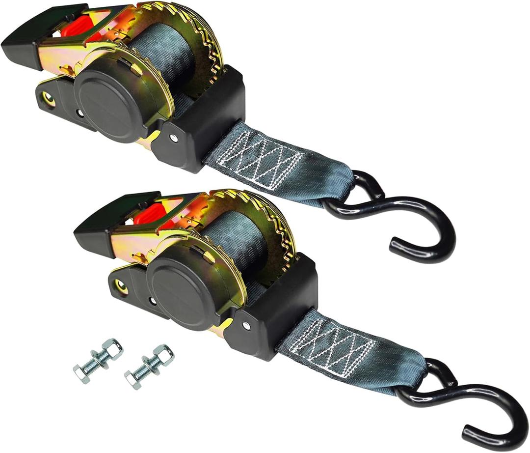 NUOER 2 Pack E-Track Retractable Ratchet Straps (2in x 6 ft),Ratchet Tie Down Straps for Motorcycles, Boats,Atvs,Trailers-WLL1,653lb,BS:3,306 lbs