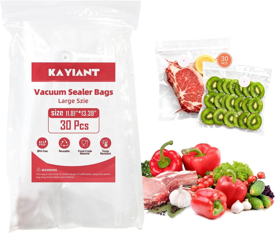 Vacuum Sealer Bags Extra Large Size 12 x 13 Inch 30 Bags, Food Storage, BPA Free, Food Saver, Meal Prep,Sous Vide, Heavy Duty, Airtight