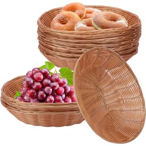 11 Inch Oval Poly Wicker Basket - Bulk, 11 Pack, Bread Serving Baskets for Home & Restaurant Use