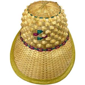 Unisex Bamboo Woven Sun Hat Wide Brim Asian Hat Breathable Pineapple Style Uv Protection Men's Caps for Beach Outdoor Activities Performance (Yellow)