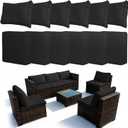 12Pcs Outdoor Patio Cushion Cover Replacement, Waterproof Patio Cushion Covers, Washable Outdoor Couch Cushion Covers with Zippers, Slipcovers Sofa Chair for Patio Furniture(Black, Cover Only)