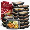 60 Pack 24 oz Plastic Meal Prep Containers with Lids,Microwave Safe | Disposable To Go Food Storage Boxes, Bento Lunch Boxes, Sturdy, Freezer, Dishwasher Safe, Stackable, Leak-proof