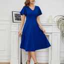Bridesmay Women's Cocktail Dresses A-Line Midi Wedding Guest Dress for Tea Party-Holiday Party (Blue, L)