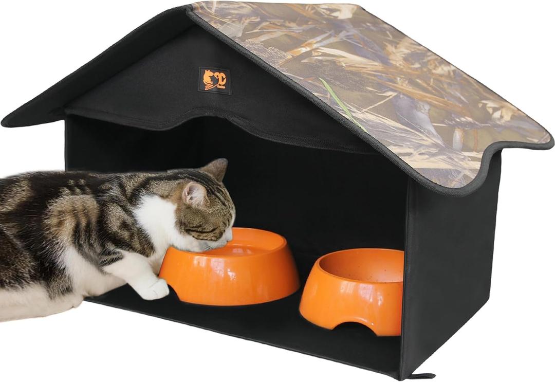 Outdoor Cat House, Waterproof Pet Shelter/Dining Room, for Feral/Community Cats (Camo1)