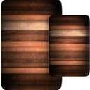 Britimes Orange Copper and White Bathroom Rug Mat Set of 2, Vintage Stripe Design Washable Cover Floor Rug Carpets Floor Bath Mat Bathroom Decorations 16x24 and 20x32 Inches