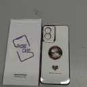 Nonional for Moto G Play 2024 Case with 2 Pack Screen Protector, 360° Rotatable Ring Holder [Luxury Hearts Pattern] Plating Gold Edge Slim Soft Phone Case for Moto G Play 4G 2024 - White