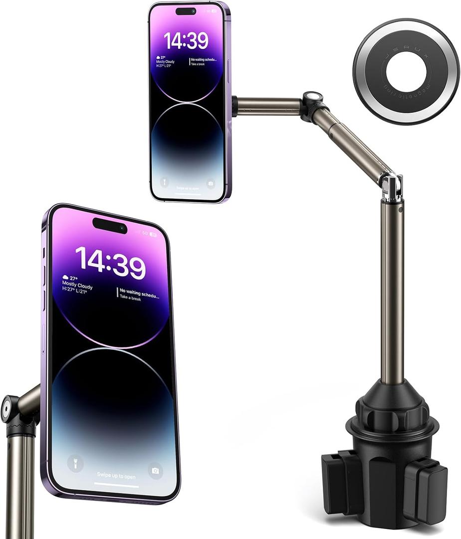 JSAUX Magnetic Cup Phone Holder for Car Truck with Long Arm, Cup Holder Phone Mount with MagMount N52 Magnet Cellphone Cradle Compatible with iPhone 16 Pro Max/15/14/13, Samsung Galaxy, Google Pixel