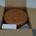 IBUYKE Faux Leather Round Footrest, Makeup Vanity Stool Side Table, PU Dressing Table Seat, Pouf Couch Stool, Golden Steel Legs, Light Brown LG-31J