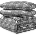 Bare Home Flannel Duvet Cover Set - Queen - 100% Cotton, Velvety Soft Heavyweight Premium Flannel, Double Brushed - Includes Sham Pillow Covers (Queen, Stirling Plaid - Grey/White)