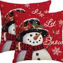 AVOIN colorlife Let it Snow Snowman Christmas Red Throw Pillow Covers Set of 2, 18 x 18 Inch Winter Holiday Cushion Case Decoration for Sofa Couch