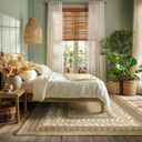 NICETOWN 8x10 Area Rug, Natural Throw Rug for Living Room, Washable Thin Carpet for Bedroom, Non-Slip Stain Resistant Foldable Large Carpet Pet & Kids Friendly for Dining Room