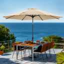 wikiwiki 9 FT Patio Umbrellas Outdoor Table Market Umbrella with Push Button Tilt/Crank, 8 Sturdy Ribs, Fade Resistant Waterproof POLYESTER DTY Canopy for Garden, Lawn, Backyard & Pool, Cream Beige