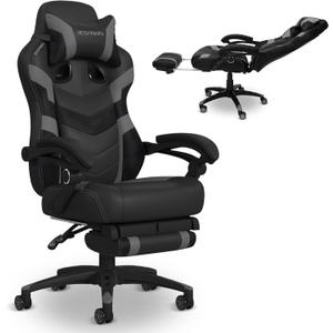 Respawn 110 Pro Ergonomic Gaming Chair with Footrest for Adults - Comfortable Office Gaming Recliner with Lumbar Support and Headrest, Racing Style Video Game Chairs for Computer Gamer - Gray (2021 Grey)