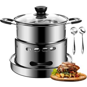 Camping Cookware Set, Portable Camping Stove With Pot Stainless Steel Alcohol Stove, No Electricity Required Adjustable Fire, for Camping Outdoor Kitchen Cooking Picnic for 1-4