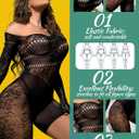 Womens Lingerie Fishnet Dress, Women's Sheer Mesh Long Sleeve Bodycon Dress - Rhinestone Embellished (Black)