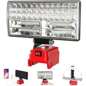 8" Cordless LED Work Light for Milwaukee M18 Battery, Two Levels Adjustable FloodLight up to 90W 5400 Lumens with USB Charging Port, Portable LED Flashlight for Work, Camping, Outdoor(No Battery)