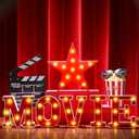 7 Pcs Large Movie Light up Letters Sign LED Movie Night Party Decorations Include Movie Letters Film Clap Board and Marquee Star Sign for Movie Night Party Table Centerpieces (6.3'' Height)