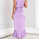 KIRUNDO Women 2025 Summer Fall Satin Mock Neck Wedding Guest Party Cocktail Midi Dress Sleeveless Wrap Ruffle Formal Dresses (Purple, S)