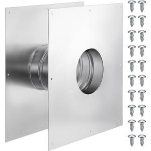 3.5 Wall Thimble for 3 Pellet Stove Pipe, 10x10 Inch Plate, Fits 66 Wall Opening, Fixed 4.33 Length with Front & Back Flanges, Stainless Steel, Includes 20 Screws