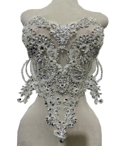 Handmade red/Blue/Gold/Green Rhinestones lace Bodice Applique Sewing Beads Crystal Trim Patches Accessory for Dress Clothes (Blue) Handmade red/Blue/Gold/Green Rhinestones lace Bodice Applique Sewing Beads Crystal Trim Patches Accessory for Dress Clothes (Blue)