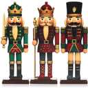 Thyle 3 Pcs Christmas Nutcracker Soldier Decorations 7 in Wooden Traditional Christmas Nutcrackers Figures Wood Veneer Vintage Xmas Tabletop Decoration for Fireplace Collectible Gifts(Classic Color)