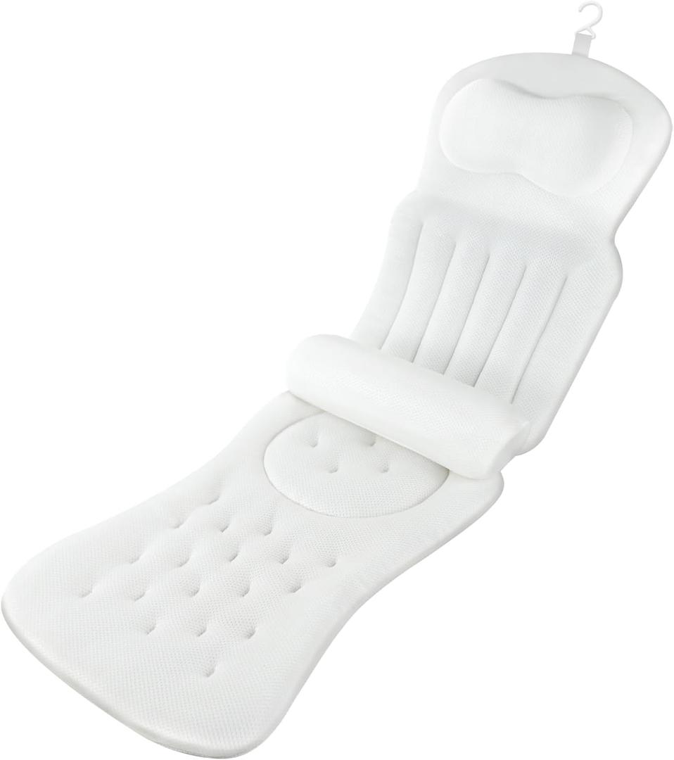 Full Body Bath Pillow for Bathtub, Luxury Bath Tub Pillow with 5D Soft Mesh, Head, Neck & Back Support, Adjustable Lumbar Pad, Strong Suction Cups, 51x16 in, Ergonomic Bathtub Pillow