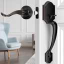 Front Door Handle, Bronze Exterior Door Handle with Reversible Lever, Classic Front Entry Door Handle for Right or Left Handed Doors, Front Door Handle No Lock, Oil Bronze