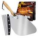 Pizza Peel Aluminum Pizza Spatula, Mooues 12 inch Metal Pizza Paddle(12"x 14")with Rocker Cutter Foldable Wood Handle, [Storage bag included], for Family Pizza Oven Baking Pizza, Dough, Bread & Pastry