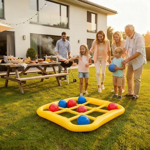 Giant Tic Tac Toe Game & Pool Toys - Inflatable Outdoor Yard Games for Kids Adults Family - Jumbo Backyard Lawn Beach Activity Set