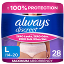 Always Discreet Adult Diapers for Women, Incontinence Underwear, Postpartum Essentials, Disposable Briefs, Max Absorbency, Bladder Leak Protection, Large, 28ct