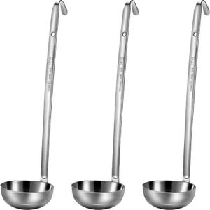meekoo 3 Pieces Stainless Steel Ladle Soup Handle Ladle with Pouring Rim for Kitchen Cooking Soup Sauce(5 oz)