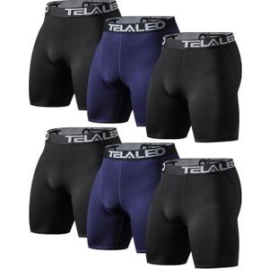 TELALEO 6 or 5 Pack Compression Shorts for Men Spandex Sport Shorts Athletic Workout Running Performance Baselayer Underwear (6 Pack Black/Navy Blue)
