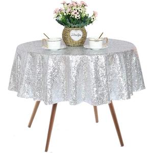 JYFLZQ Silver Round Sequin Tablecloth 50" Small Sparkly Silver Metallic Table Cloths Table Cover Overlay for Wedding Birthday Party Baby Bridal Shower(Suitable for Tables Under 36 inches)