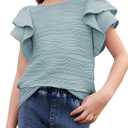 blibean Girls Ruffled Short Sleeve Textured Tops Shirts Size 6-15 Years