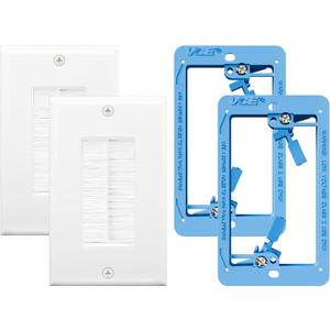 VCE Brush Wall Plate with Low Voltage Box, Decorator Wall Cover with Low Voltage Mounting Bracket for Wall-Mount TV, 2-Pack (Blue)