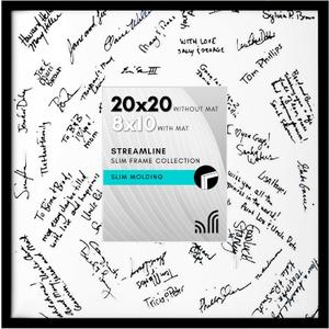 Americanflat 20x20 Wedding Signature Frame with Polished Plexiglass - Use as 8x10 Frame with Mat or Display 20x20 Photos Without Mat - Streamline Collection - Autograph Frames for Wall - Black