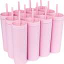 STRATA CUPS Pink Skinny Tumblers with Lids and Straws (12 pack) - 16oz Double Wall Acrylic Tumbler, Tall Matte Skinny Tumblers, Bulk with Free Straw Cleaner, Reusable Cups