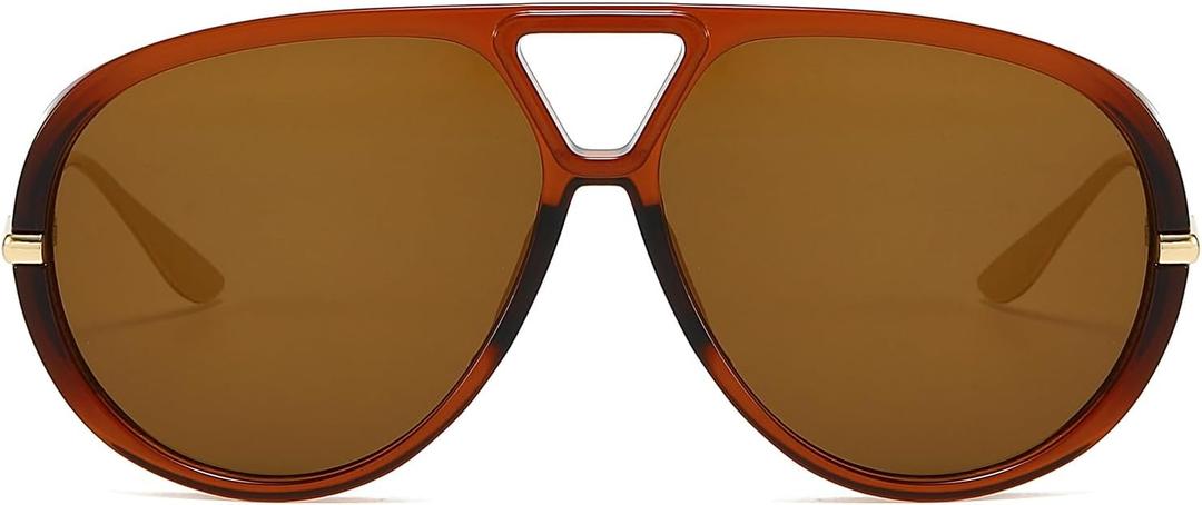 Trendy Aviator Sunglasses for Women Men Oversized Classic 70s Round Aviator Sun Glasses Vintage Shades (Brown/Brown)