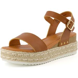 CUSHIONAIRE Melissa Espadrille Platform Sandals For Women with Adjustable Ankle Strap and Memory Foam Insole-Comfortable Womens Sandals for Summer (6.5, Tan)