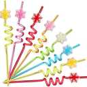 48 Reusable Snowflake Straws for Snowflake Winter Party Supplies Favors Wonderland Frozen Birthday - Christmas Gift with 2 Cleaning Brushes