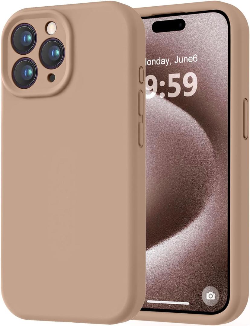 LOVE 3000 Designed for iPhone 15 Pro Max Case, Premium Silicone with [Soft Anti-Scratch Microfiber Lining] Shockproof Protective Phone Case for Men Women Girls 6.7", Light Brown
