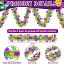 50 FT Mardi Gras Decorations Tinsel Garland with Mask, Purple Green Gold Shiny Metallic Twist Mardi Gras Garland for Home Tree Mantle Stairs Porch Indoor Outdoor Carnival Party Decor