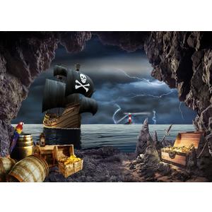 7X5FT Pirate Ship Backdrop Nautical Adventure Treasure Hunt Photography Backdrop Pirate Theme Photography Backdrop Pirate Halloween Decorations F104