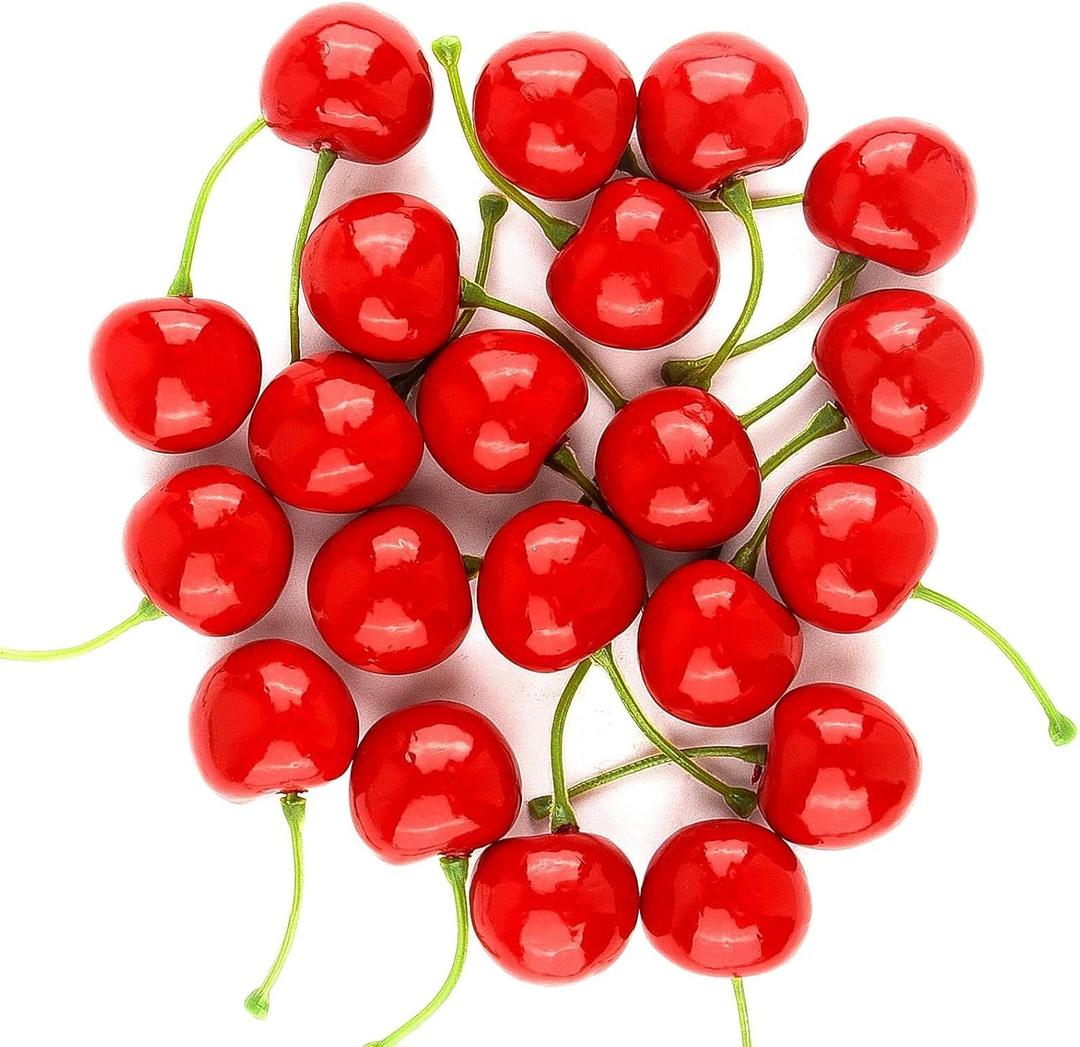 20PCS Fake Fruit Cherry, Artificial Cherry for Birthday Party Direction, Fake Cherry Model for Photography Prop, Lifelike Fake Cherry/ Simulation Cherry Model for Home Kitchen Dining Decoration