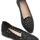 BABUDOG Womens Flats,Black and White Dress Flats with Flower Eyelets,Breathable Ballet Flats